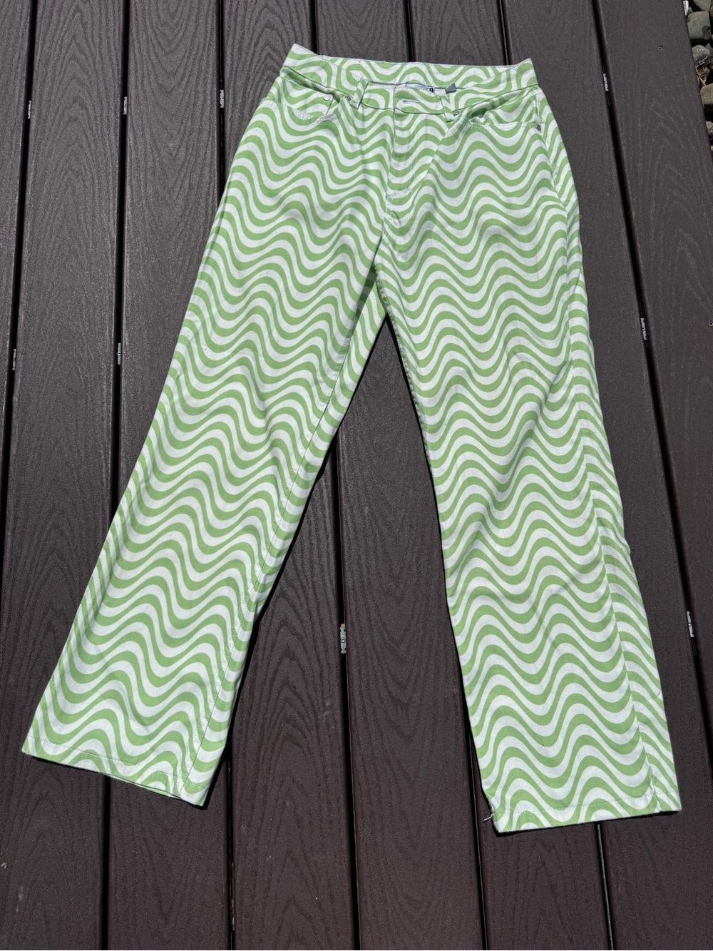 Women’s Ragged Priest Green Wave-Print Jeans